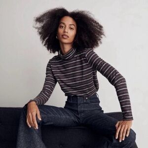 Madewell Whisper Cotton Turtleneck Top in Tessie Stripe